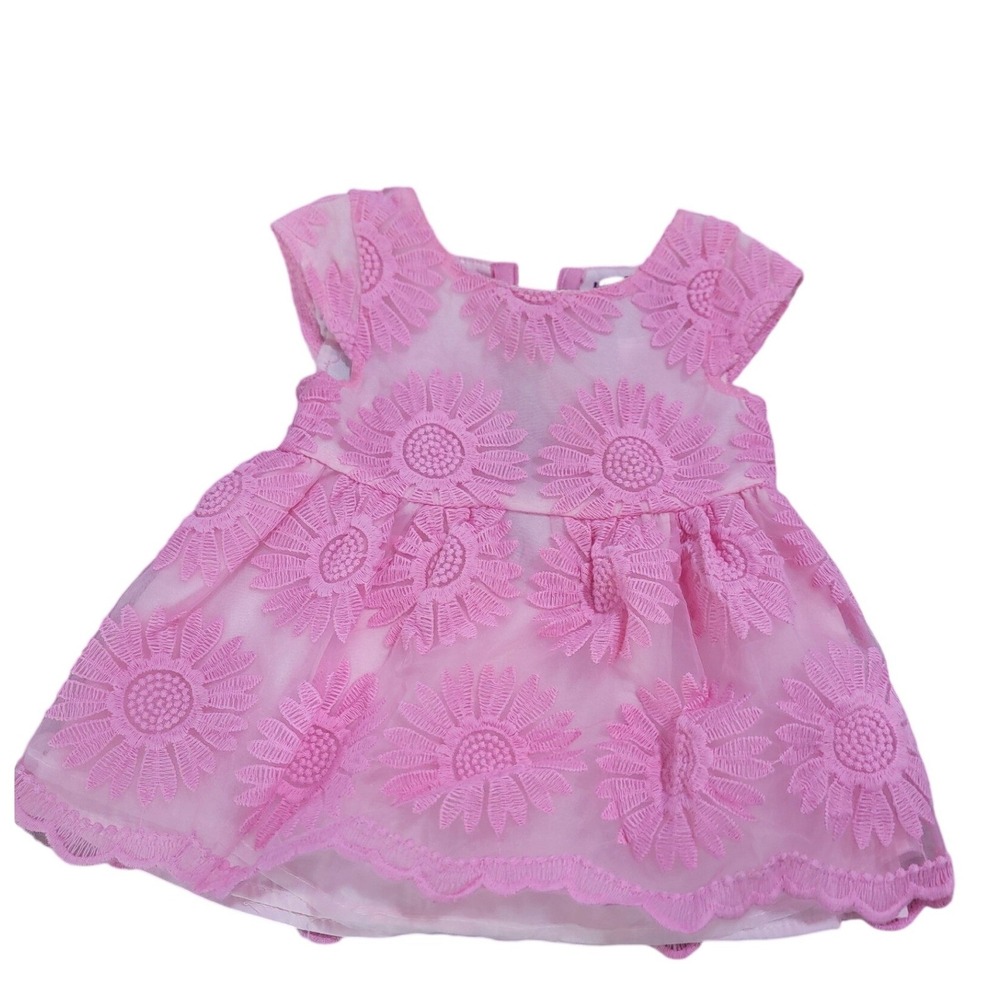 Guess Los Angeles Baby Girl‎ Pink Floral Lace Dress 12M Sunflower GPU03168